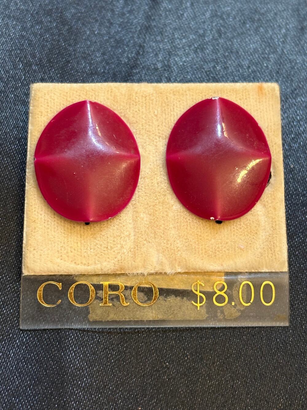 Vintage old stock 1950s Coro Bood Red Earrings